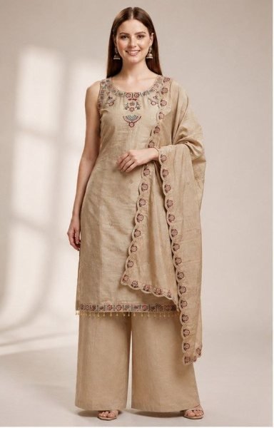 Refined Cream Women s Roman Silk Kurti Pant Set with Matching Dupatta 3 Piece Kurti Set