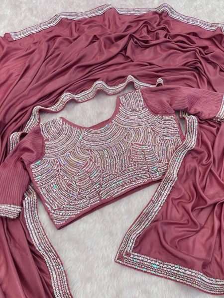 Refined Dusty Rose Party Wear Chocolate Silk Saree with Designer Blouse 