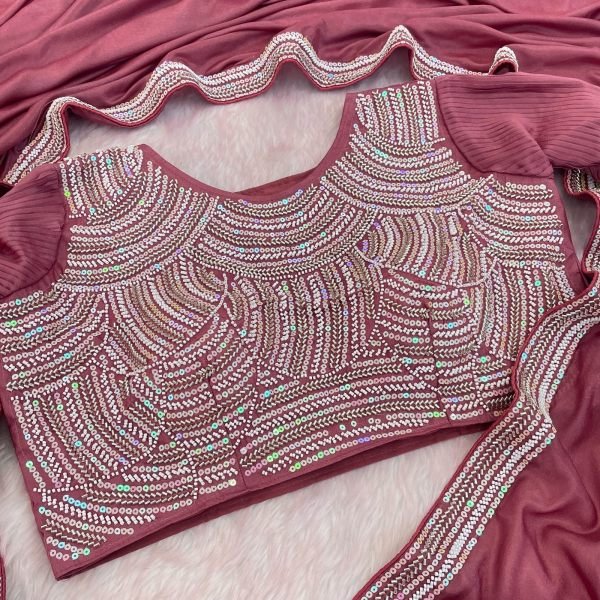 Refined Dusty Rose Party Wear Chocolate Silk Saree with Designer Blouse Embroidery Sarees Wholesale
