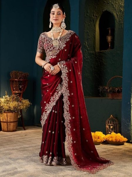 Refined Fendy Satin Saree with Cutwork Embroidery and Designer Blouse Sarees 