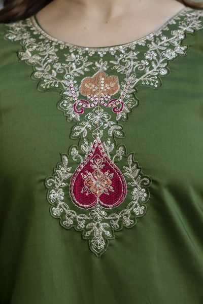 Exceptional Green Chanderi Suit Set with Embroidered Top and Dupatta Embroidery Kurtis 
