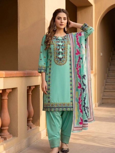 Refined Green Heavy Natural Silk Top Palazzo Set with Heavy Embroidery Work and Digital Print Dupatta Ready To Wear Suit