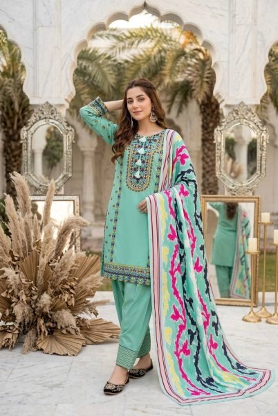 Refined Green Heavy Natural Silk Top Palazzo Set with Heavy Embroidery Work and Digital Print Dupatta Ready To Wear Collection