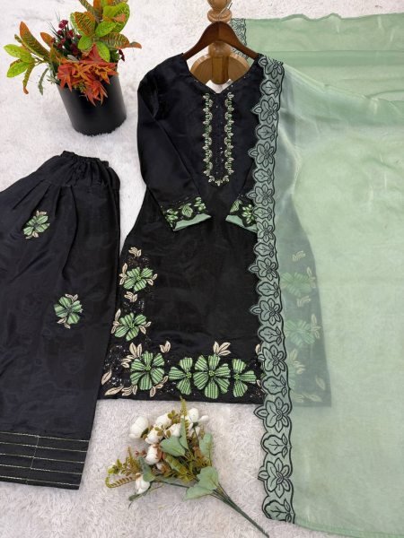Refined Green Heavy Work Suit Set with Farshi Pant for Special Occasions Ready To Wear Collection