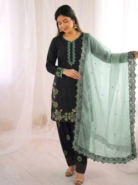 Refined Green Heavy Work Suit Set with Farshi Pant for Special Occasions Ready To Wear Collection