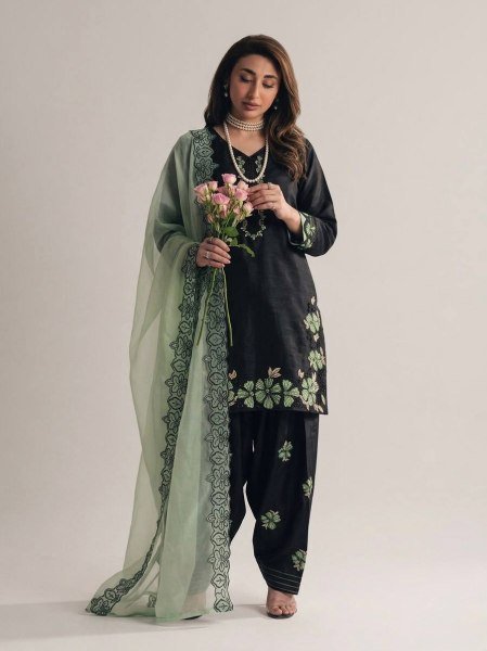 Refined Green Heavy Work Suit Set with Farshi Pant for Special Occasions Ready To Wear Collection
