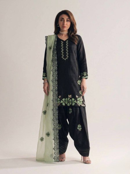 Refined Green Heavy Work Suit Set with Farshi Pant for Special Occasions Ready To Wear Collection