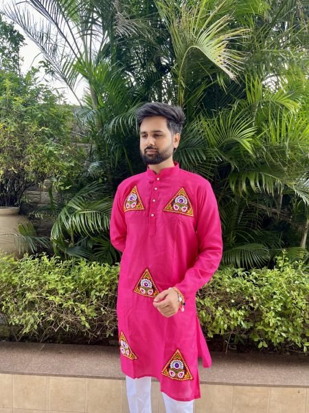 Refined Hot Pink Traditional Kutchi Work Cotton Kurta for Navratri and Festive Celebrations Kurta Pajama Wholesale