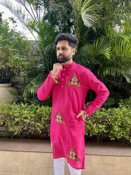 Refined Hot Pink Traditional Kutchi Work Cotton Kurta for Navratri and Festive Celebrations Kurta Pajama Wholesale