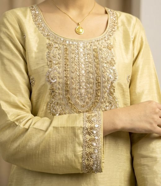 Refined Lemon Yellow Designer Chinnon Suit Set with Coordinated Beads Work and Butti Dupatta Designer Plazzo Salwar Suits Wholesale