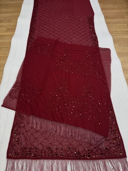 Refined Maroon Bollywood Saree with Multy Embroidery Work for Wedding Functions Bollywood Fancy Sarees Wholesale