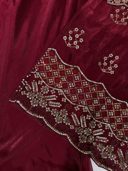 Refined Maroon Designer Burbury Kurti Set with Beads Sequin and Cut Work  Ready To Wear Collection