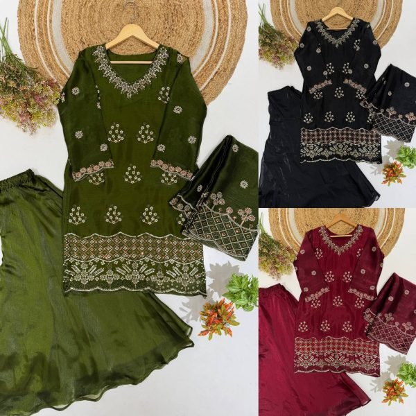 Refined Maroon Designer Burbury Kurti Set with Beads Sequin and Cut Work  Ready To Wear Collection