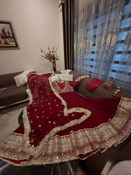 Refined Maroon Georgette Embroidered Gown Set with Dupatta for Women Ready To Wear Collection