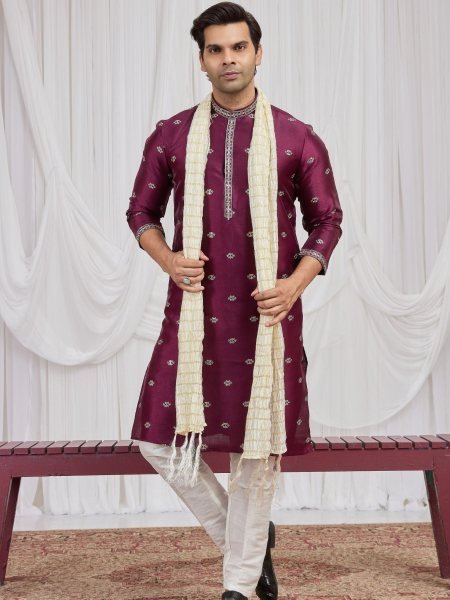 Refined Maroon Premium Art Silk Kurta Set at Manufacturer Rate Mens Wear