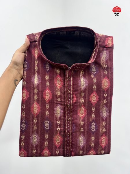 Refined Maroon Premium Heavy Silk Jacquard Kurta Pyjama Set for Men Kurta Pajama Wholesale