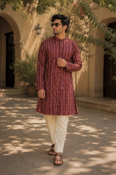 Refined Maroon Premium Heavy Silk Jacquard Kurta Pyjama Set for Men Kurta Pajama Wholesale