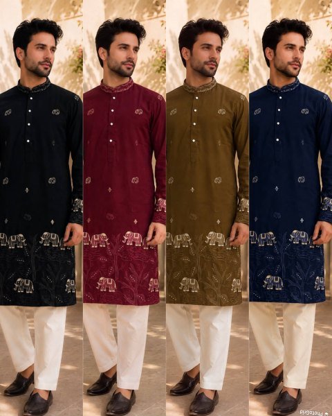 Refined Maroon Ready to Wear Men's Armaani Lachko Kurta with Raymond Cotton Pyjama Kurta Pajama Wholesale