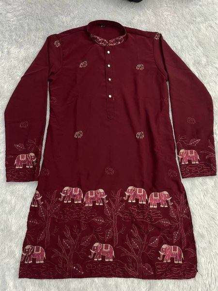 Refined Maroon Ready to Wear Men's Armaani Lachko Kurta with Raymond Cotton Pyjama Kurta Pajama Wholesale