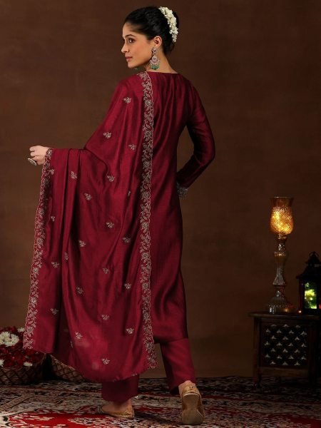 Refined Maroon Vichitra Silk Suit Collection with Embroidered Dupatta at Wholesale Rate Embroidery Kurtis 