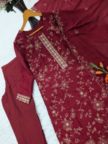 Refined Maroon Vichitra Silk Suit Collection with Embroidered Dupatta at Wholesale Rate Embroidery Kurtis 