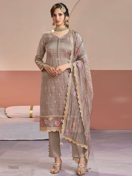 Refined Mauve Gold Silk Suit with Rich Embroidery Work And Dupatta Churidar Salwar Suits Wholesale