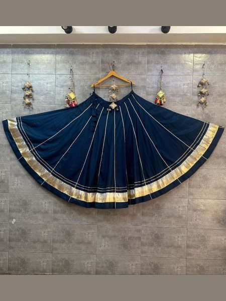 Refined Navy Blue 6 Meter Flare Rayon Cotton Skirt for Festivals and Cultural Celebrations  Lehenga