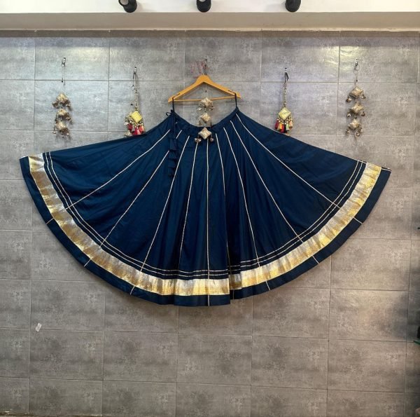 Refined Navy Blue 6 Meter Flare Rayon Cotton Skirt for Festivals and Cultural Celebrations Navratri Lehnega Choli
