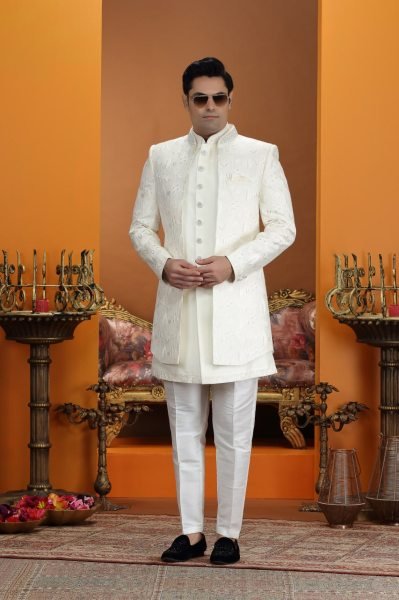 Refined Off White Party Wear Suit Set in Art Silk with Handwork Detailing Kurta Pajama Wholesale