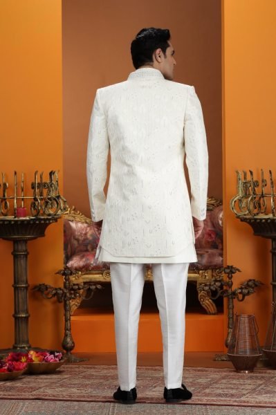 Refined Off White Party Wear Suit Set in Art Silk with Handwork Detailing Kurta Pajama Wholesale