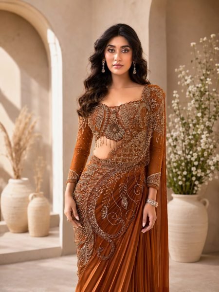 Refined Orange Elegant Rangoli Silk Saree for Wedding and Festive Wear Ready To Wear Saree 