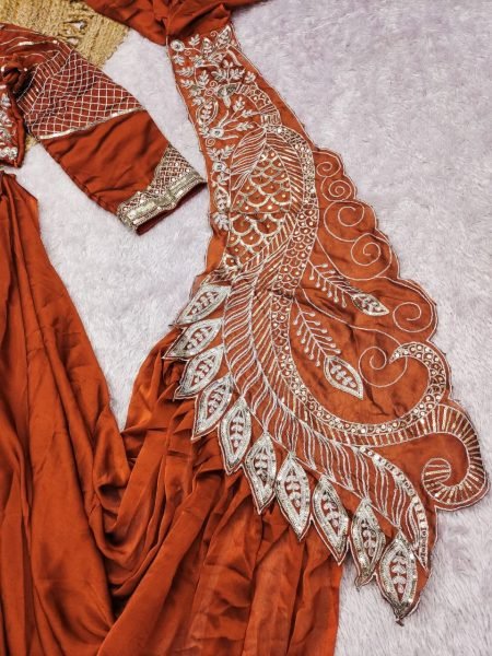 Refined Orange Elegant Rangoli Silk Saree for Wedding and Festive Wear Ready To Wear Saree 