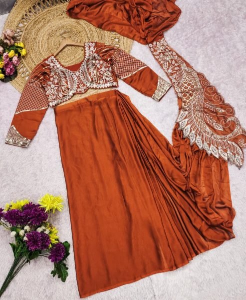 Refined Orange Elegant Rangoli Silk Saree for Wedding and Festive Wear Ready To Wear Saree 