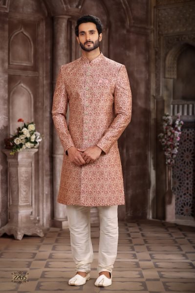Refined Peach Wholesale Sherwani Set for Resellers at Manufacturer Rate Kurta Pajama Wholesale