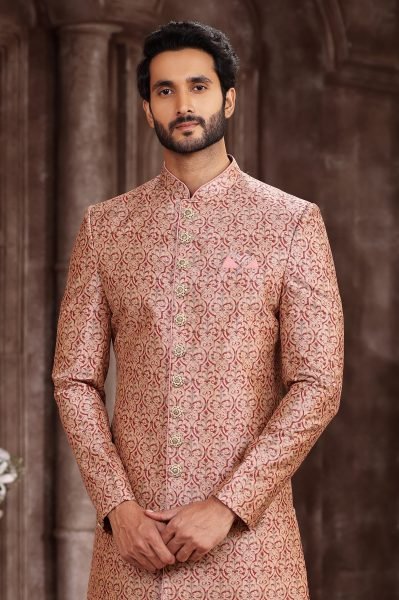 Refined Peach Wholesale Sherwani Set for Resellers at Manufacturer Rate Kurta Pajama Wholesale