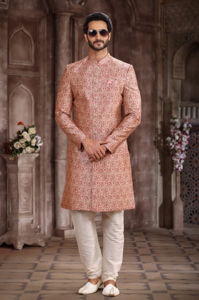 Refined Peach Wholesale Sherwani Set for Resellers at Manufacturer Rate Kurta Pajama Wholesale