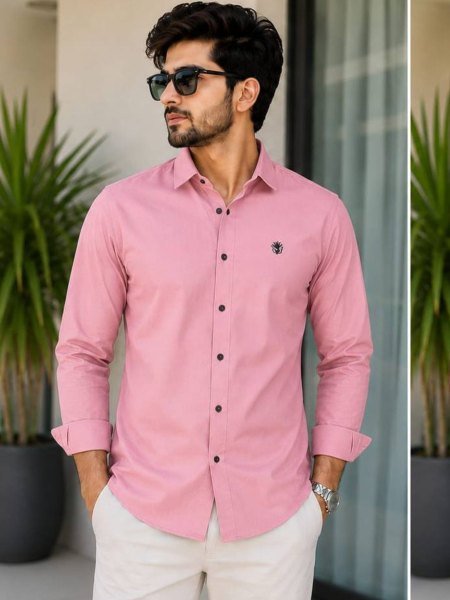 Refined Pink Elegant Cotton Shirt for Men Corporate and Formal Wear 