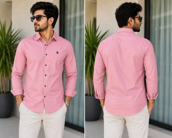 Refined Pink Elegant Cotton Shirt for Men Corporate and Formal Wear Mens Shirt