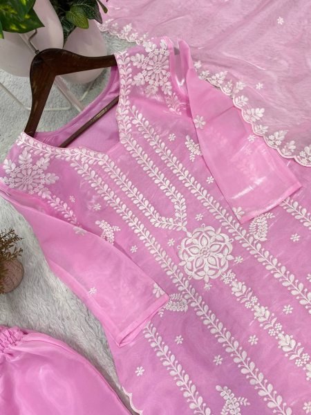 Refined Pink Jimmy Choo Embroidered Palazzo Suit Set with Dupatta With Cut Work For Women  Ready To Wear Collection