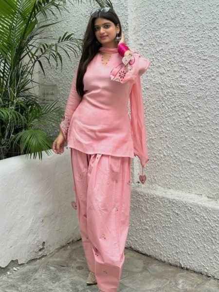 Refined Pink Mal Chanderi Cotton Top with Farshi Salwar and Dupatta Set at Manufacturer Rate 