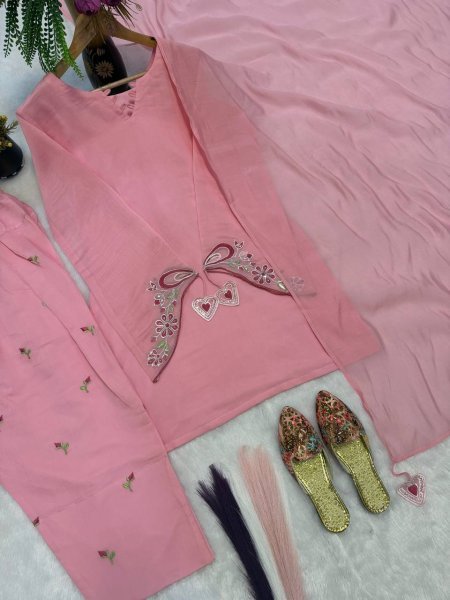 Refined Pink Mal Chanderi Cotton Top with Farshi Salwar and Dupatta Set at Manufacturer Rate Ready To Wear Collection