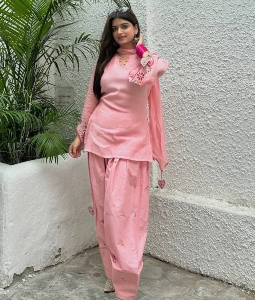 Refined Pink Mal Chanderi Cotton Top with Farshi Salwar and Dupatta Set at Manufacturer Rate Ready To Wear Collection
