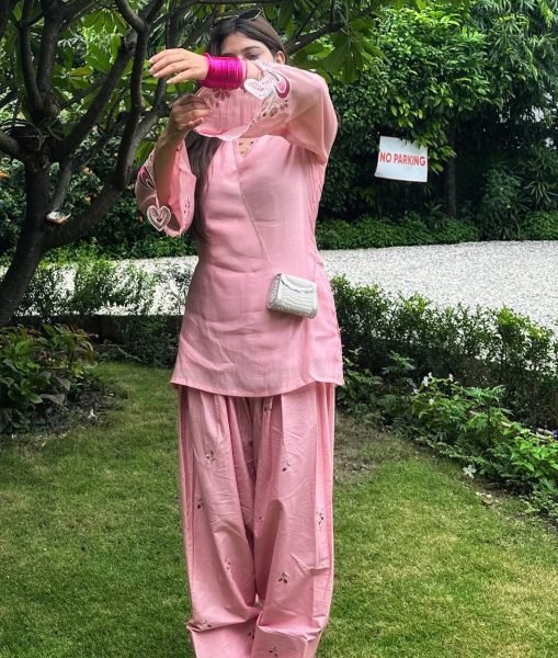 Refined Pink Mal Chanderi Cotton Top with Farshi Salwar and Dupatta Set at Manufacturer Rate Ready To Wear Collection