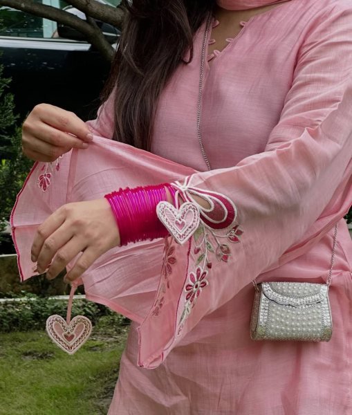 Refined Pink Mal Chanderi Cotton Top with Farshi Salwar and Dupatta Set at Manufacturer Rate Ready To Wear Collection