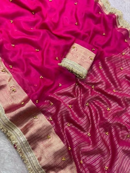 Refined Pink Organza Silk Ghungroo Saree with Unstitched Blouse Piece at Wholesale Rate Silk Sarees Wholesale