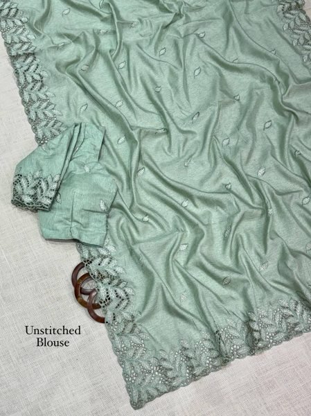 Refined Pista Party Wear Arry Cotton Saree with Thread Embroidery at Manufacturer Rate Cotton Sarees Wholesale