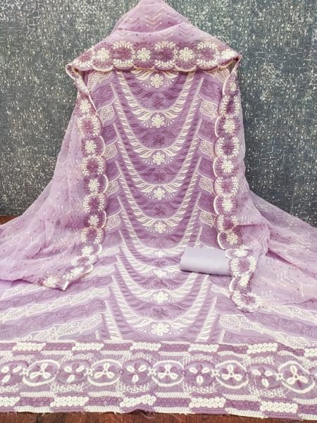 Refined Purple Designer Georgette Suit Set with Heavy Multi Siffly Work 