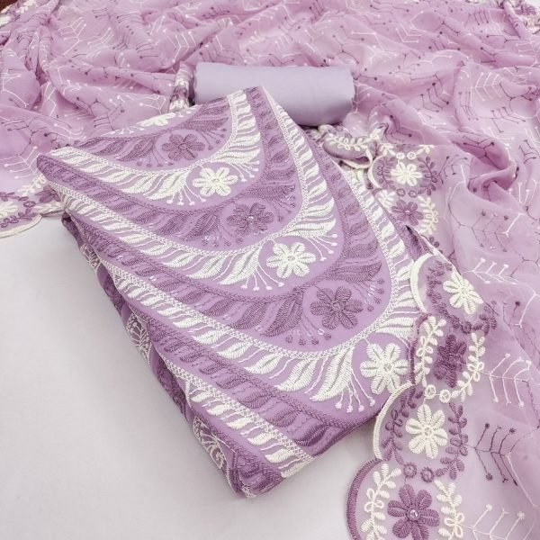 Refined Purple Designer Georgette Suit Set with Heavy Multi Siffly Work Color Set Matching Dress Material Wholesale