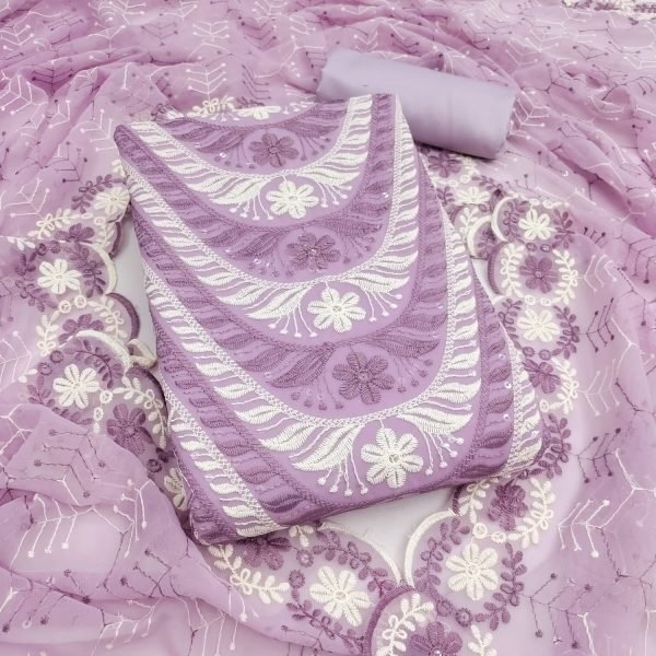Refined Purple Designer Georgette Suit Set with Heavy Multi Siffly Work Color Set Matching Dress Material Wholesale