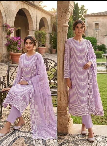Refined Purple Designer Georgette Suit Set with Heavy Multi Siffly Work Color Set Matching Dress Material Wholesale